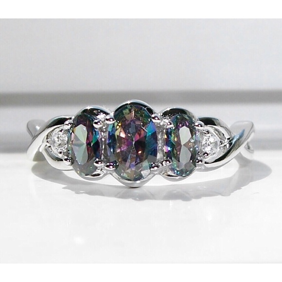 925 STERLING SILVER Simulated Mystic Rainbow Topaz CZ Ring - Picture 2 of 16
